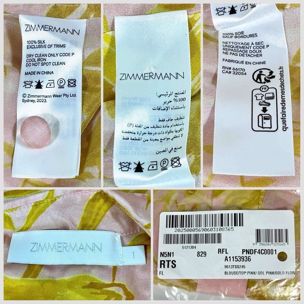 Zimmermann Golden Relaxed Silk Shirt Pink Silk Never worn - Inside View
