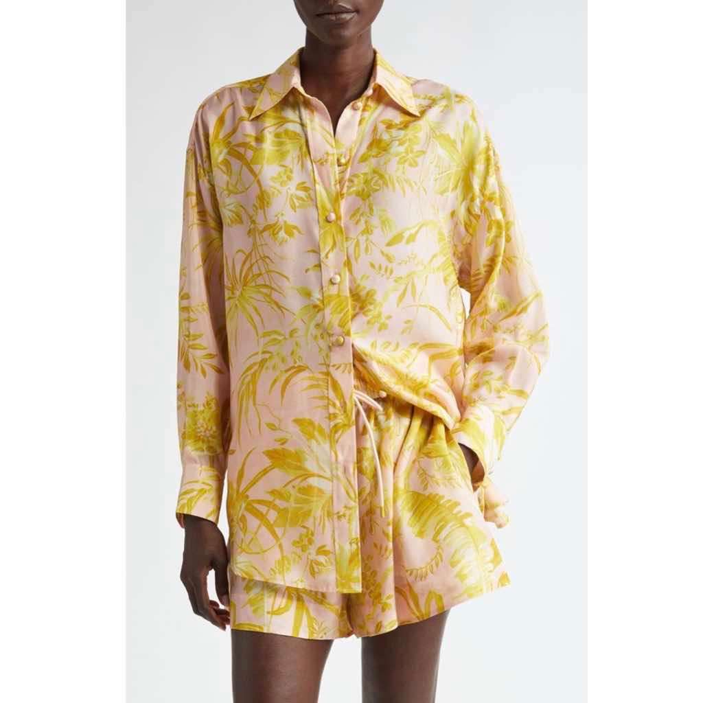 Zimmermann Golden Relaxed Silk Shirt Pink Silk Never worn - Model View