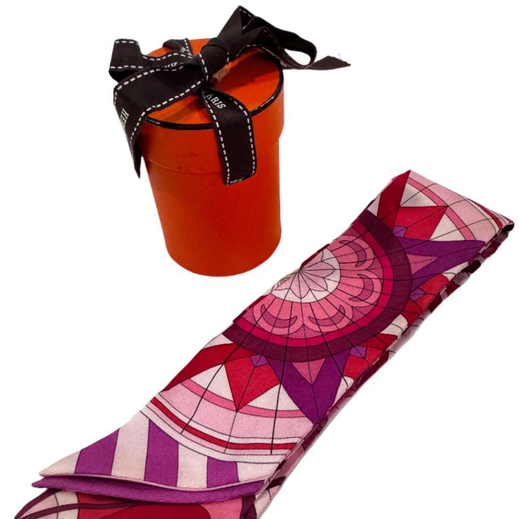 Hermès Twilly Pink & Red Pink Silk Very good condition - Box View