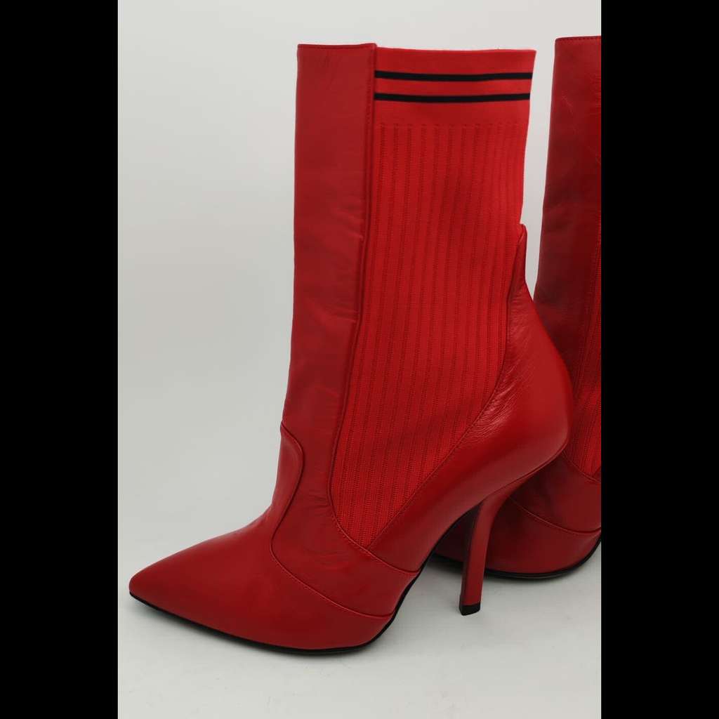 Fendi Fendi Red Leather Boots Red Canvas Very good condition - Back View