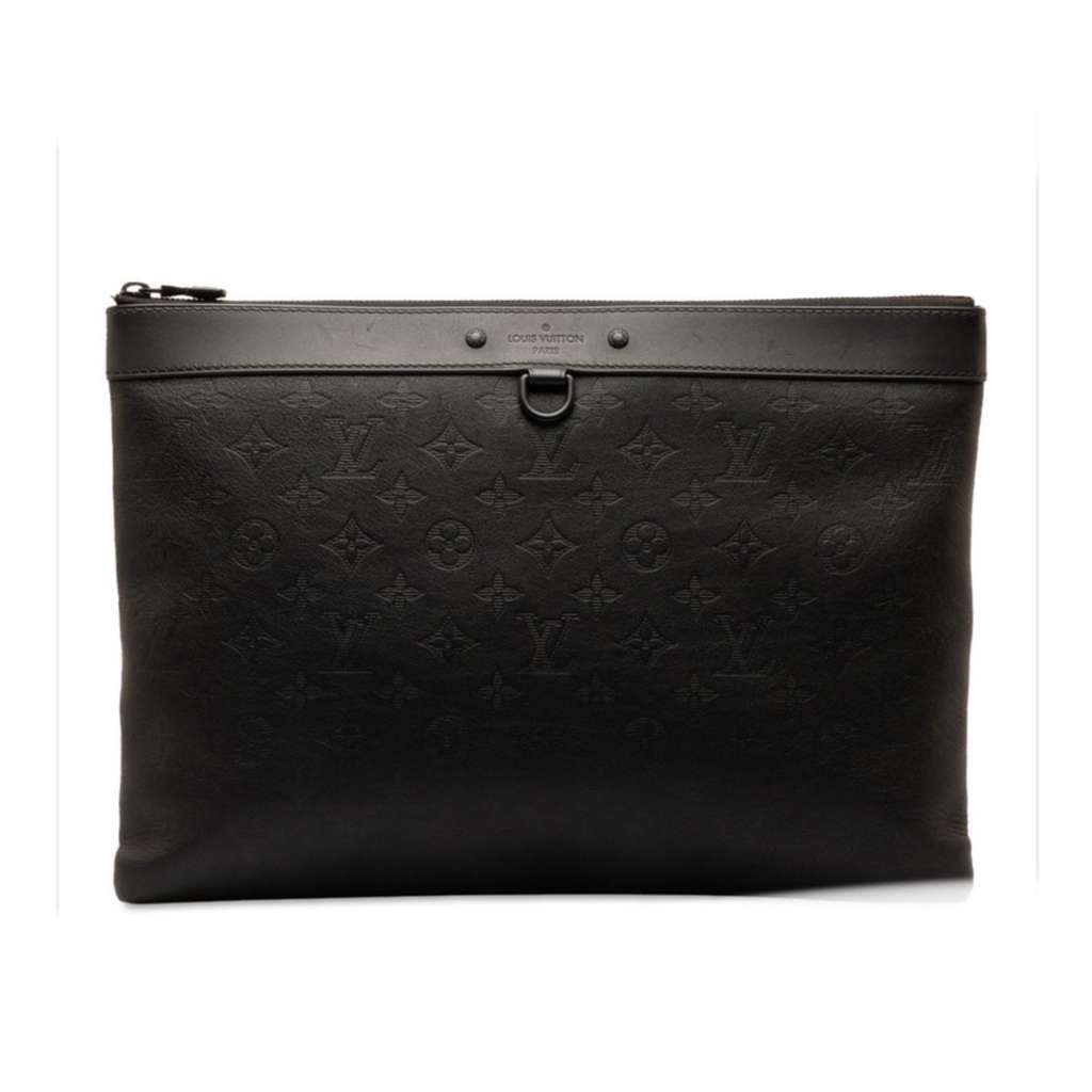 Louis Vuitton Shadow Discovery Clutch Black Leather Very good condition - Front View