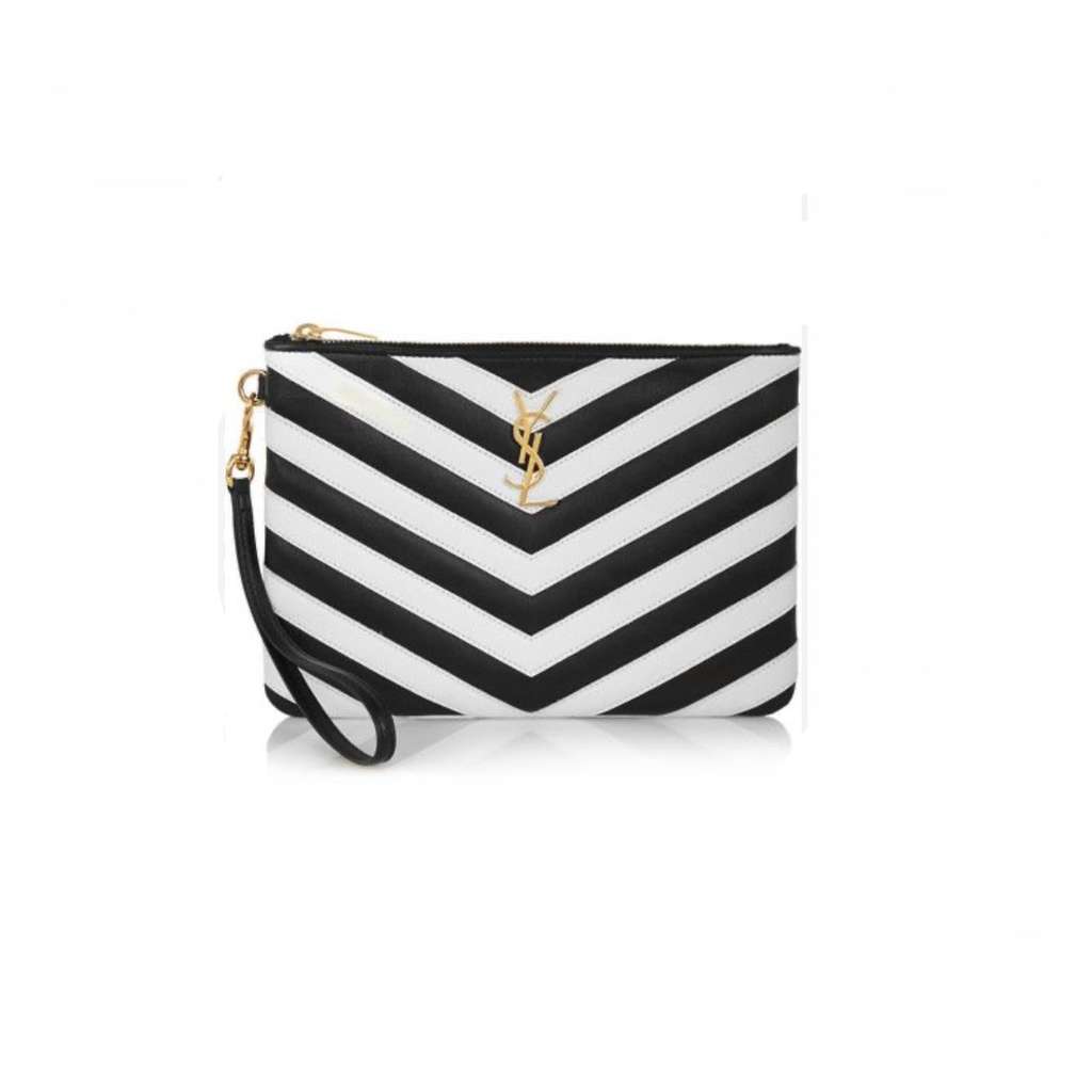 Saint Laurent Jolie Chevron Clutch MultiColor Leather Never worn - Front View