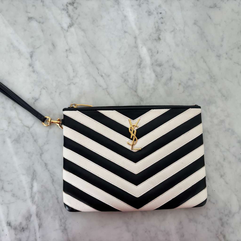 Saint Laurent Jolie Chevron Clutch MultiColor Leather Never worn - Model View