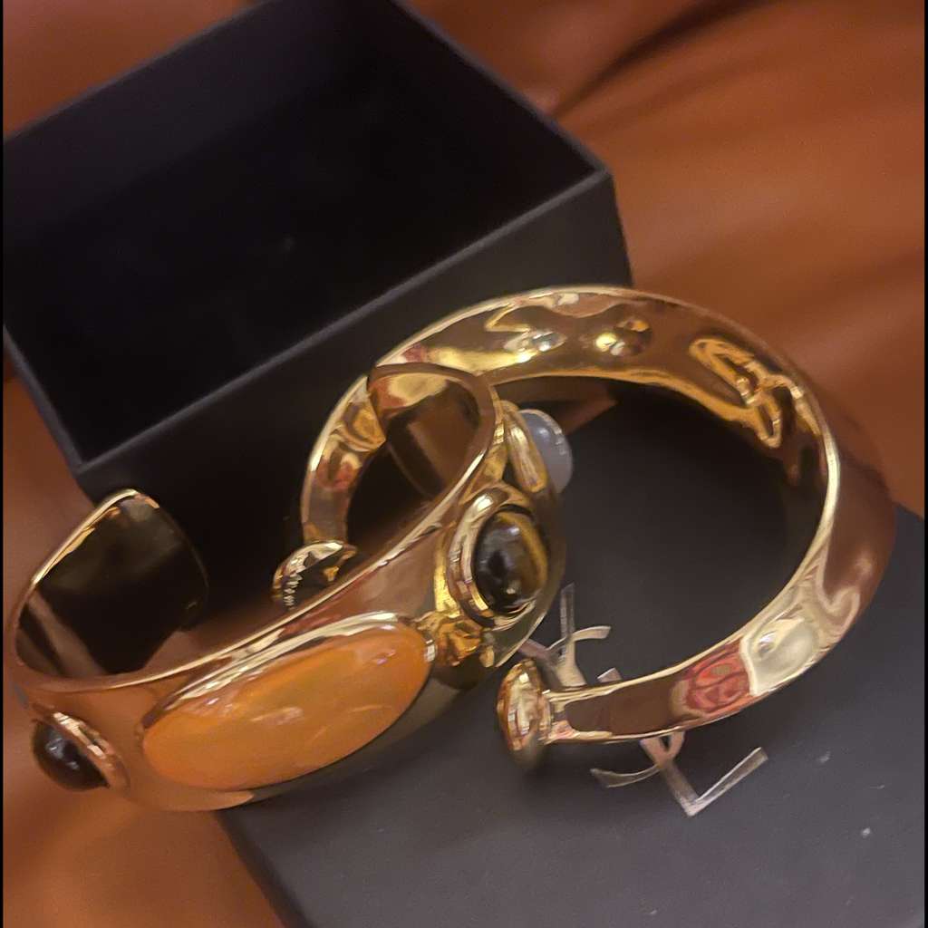 Saint Laurent YSL Cabochon Bracelet Set Gold Brass Very good condition - Back View