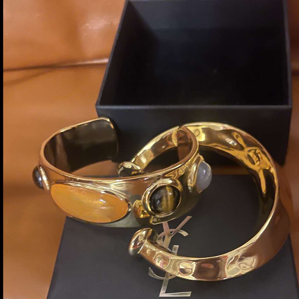 Saint Laurent YSL Cabochon Bracelet Set Gold Brass Very good condition - Box View