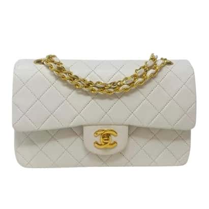 Chanel White Double Flap Bag White Leather Good condition - Front View