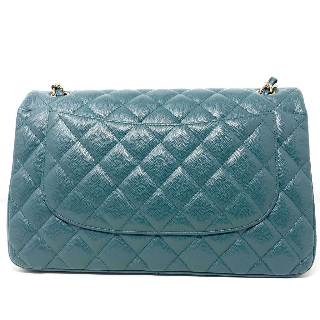 Chanel Double Flap Bag Green Leather Good condition - Back View