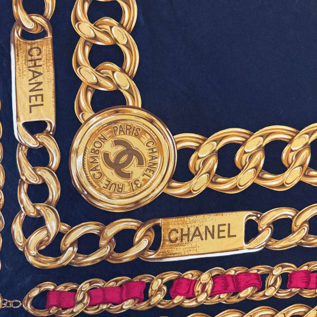 Chanel Black & Gold Scarf Black Silk Very good - Back View