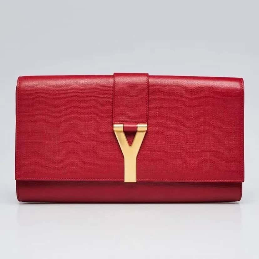 Saint Laurent Y logo flap clutch Red Leather Gold Very good condition - Box View