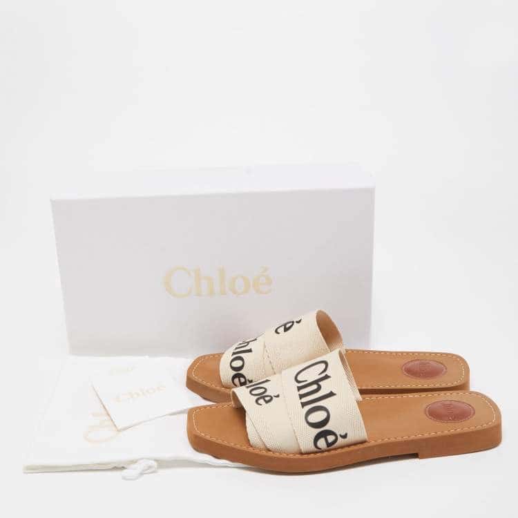 Chloé Canvas Woody Flat Sandals White Canvas Very good condition - Model View