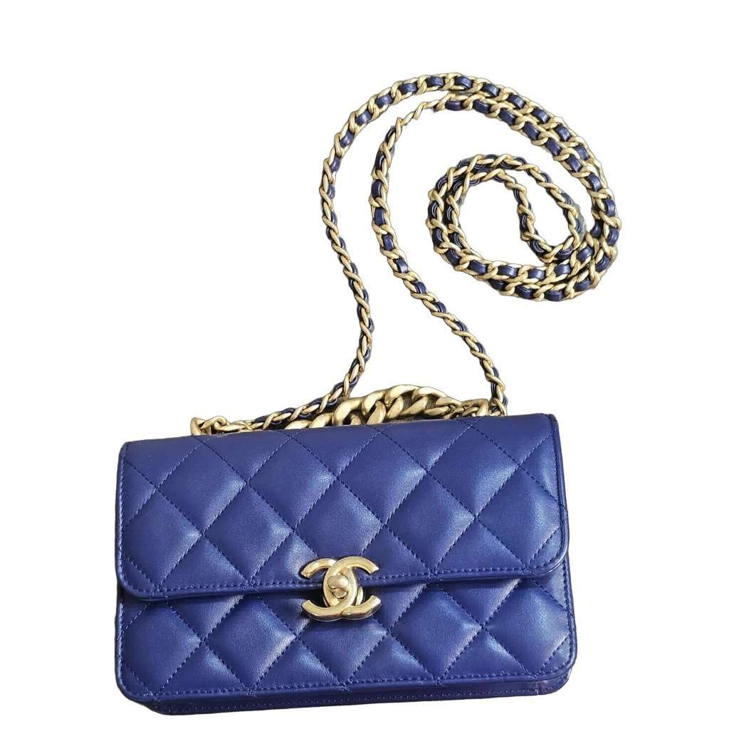 Chanel MINI DUAL HANDLE Blue Leather Good condition - Front View