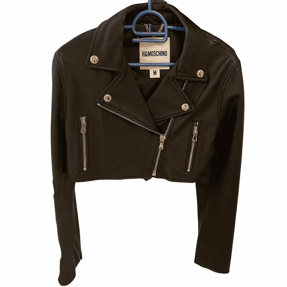 Moschino Biker Jacket Black Leather Very good condition - Front View