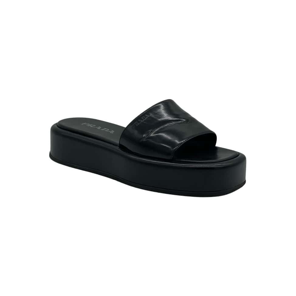 Prada Mules Black Leather Good - Front View