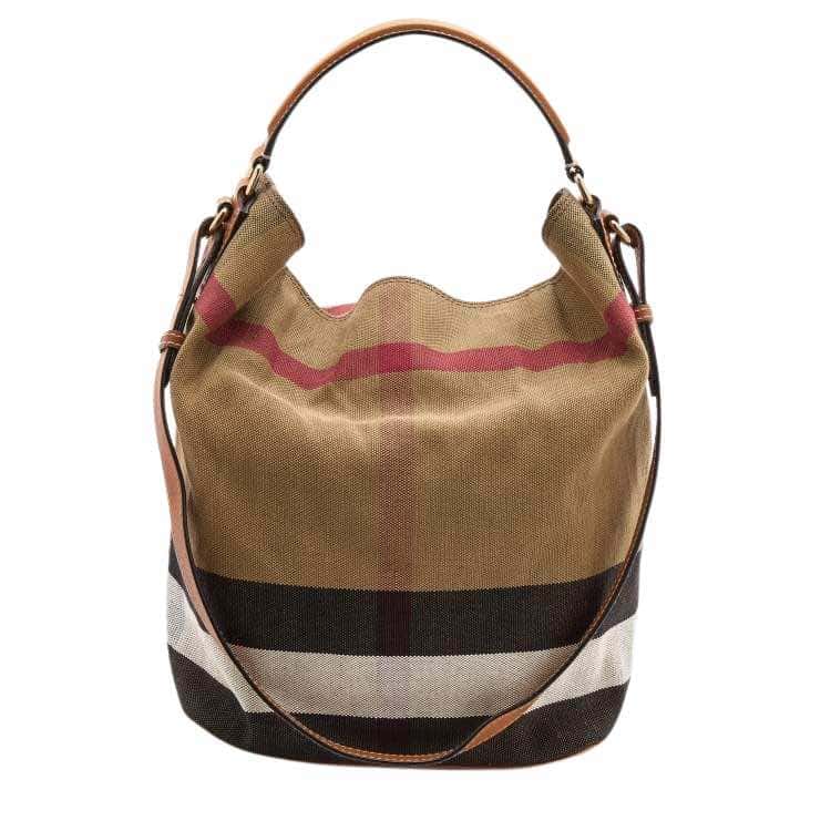 Burberry Ashby Hobo Brown Canvas Leather Good - Front View