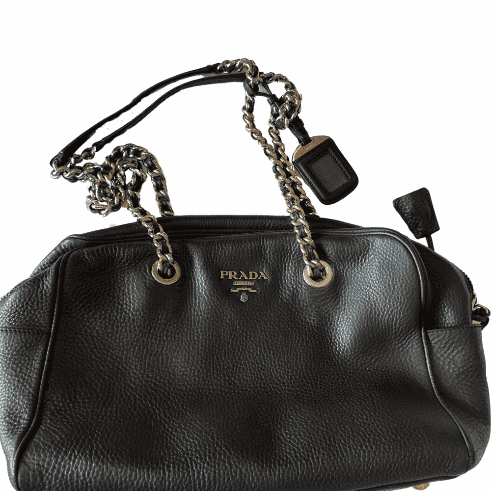 Prada Chain Bowler Black Leather Gold Very good - Front View