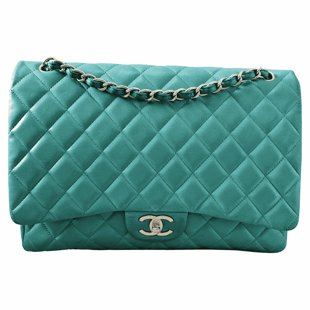 Chanel Maxi Flap Green Leather Gold Good condition - Front View