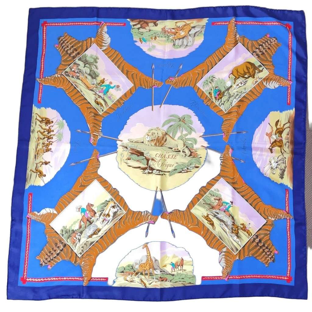 Hermès La Chasse en Afrique MultiColor Silk Very good condition - Front View