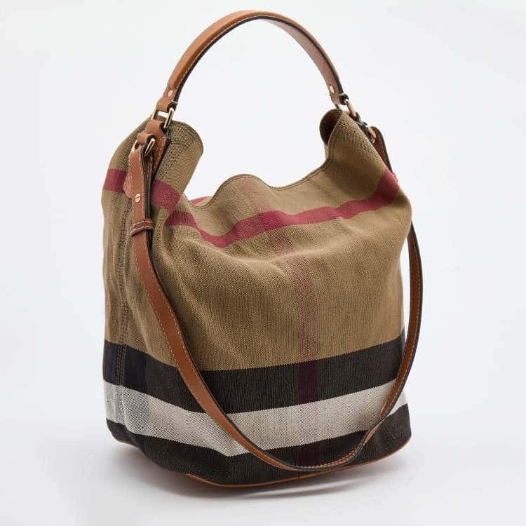 Burberry Ashby Hobo Brown Canvas Leather Good - Back View