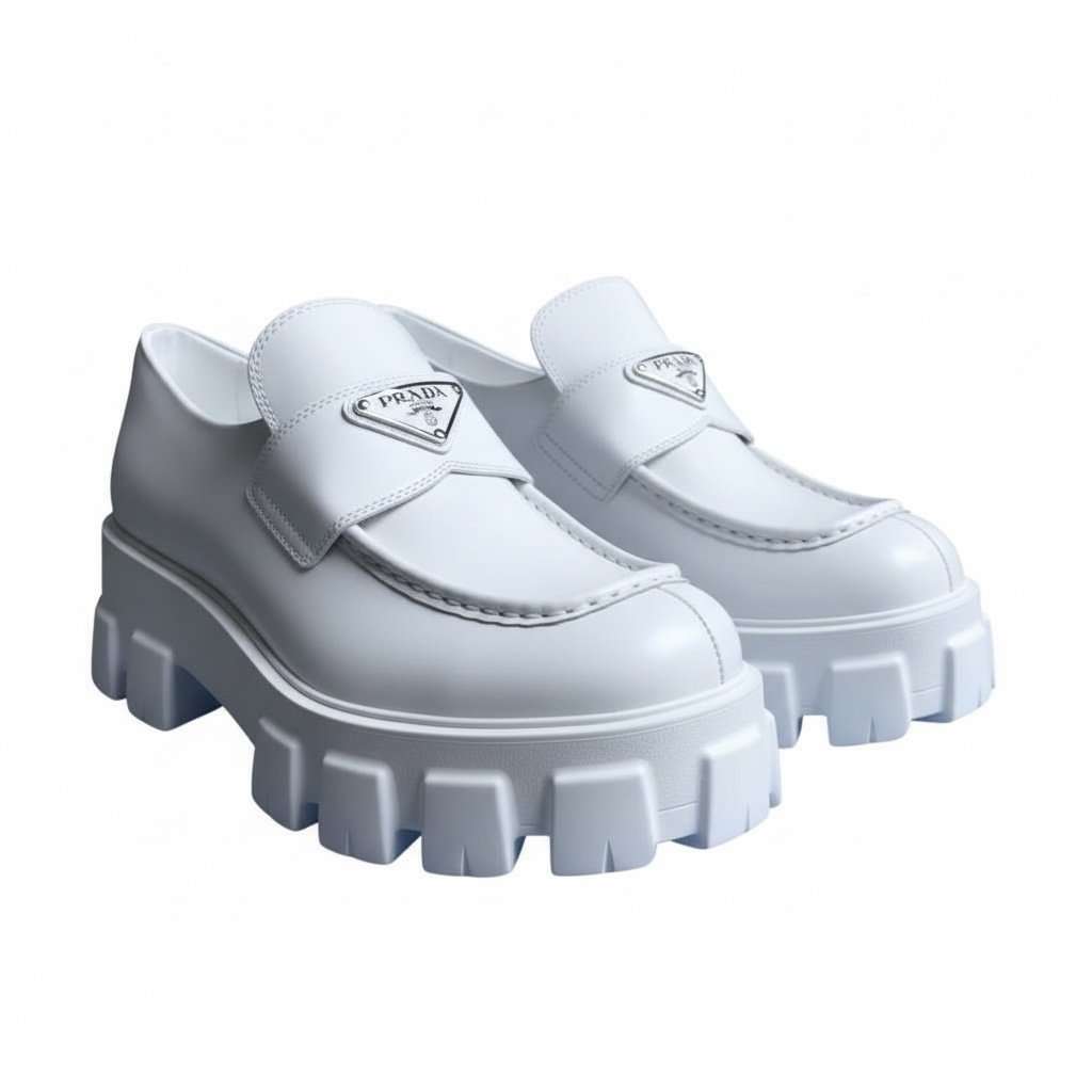 Prada Prada Monolith Loafer White Leather Never worn, with tag - Front View