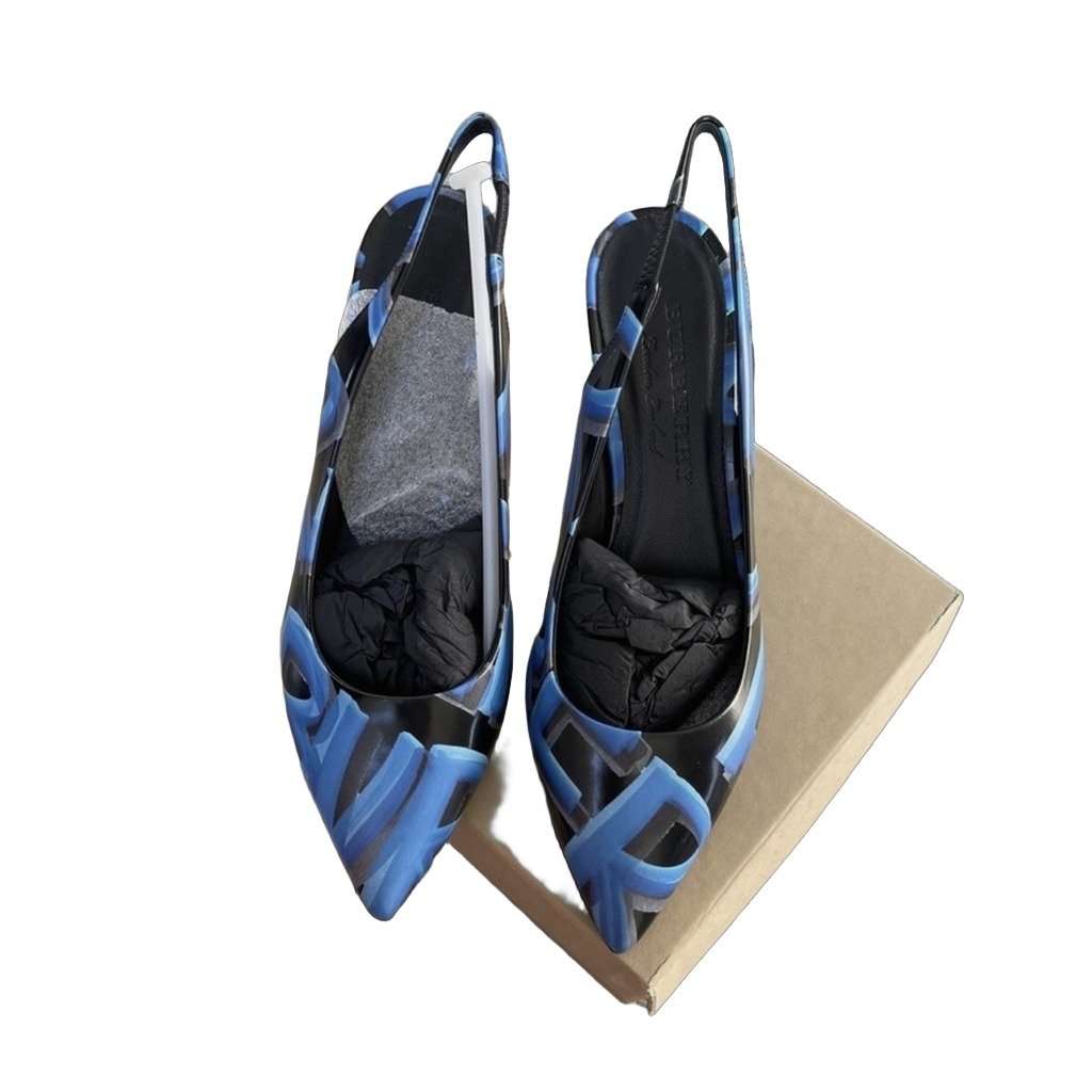 Burberry Burberry Slingback heel Blue Leather Never worn, with tag - Front View
