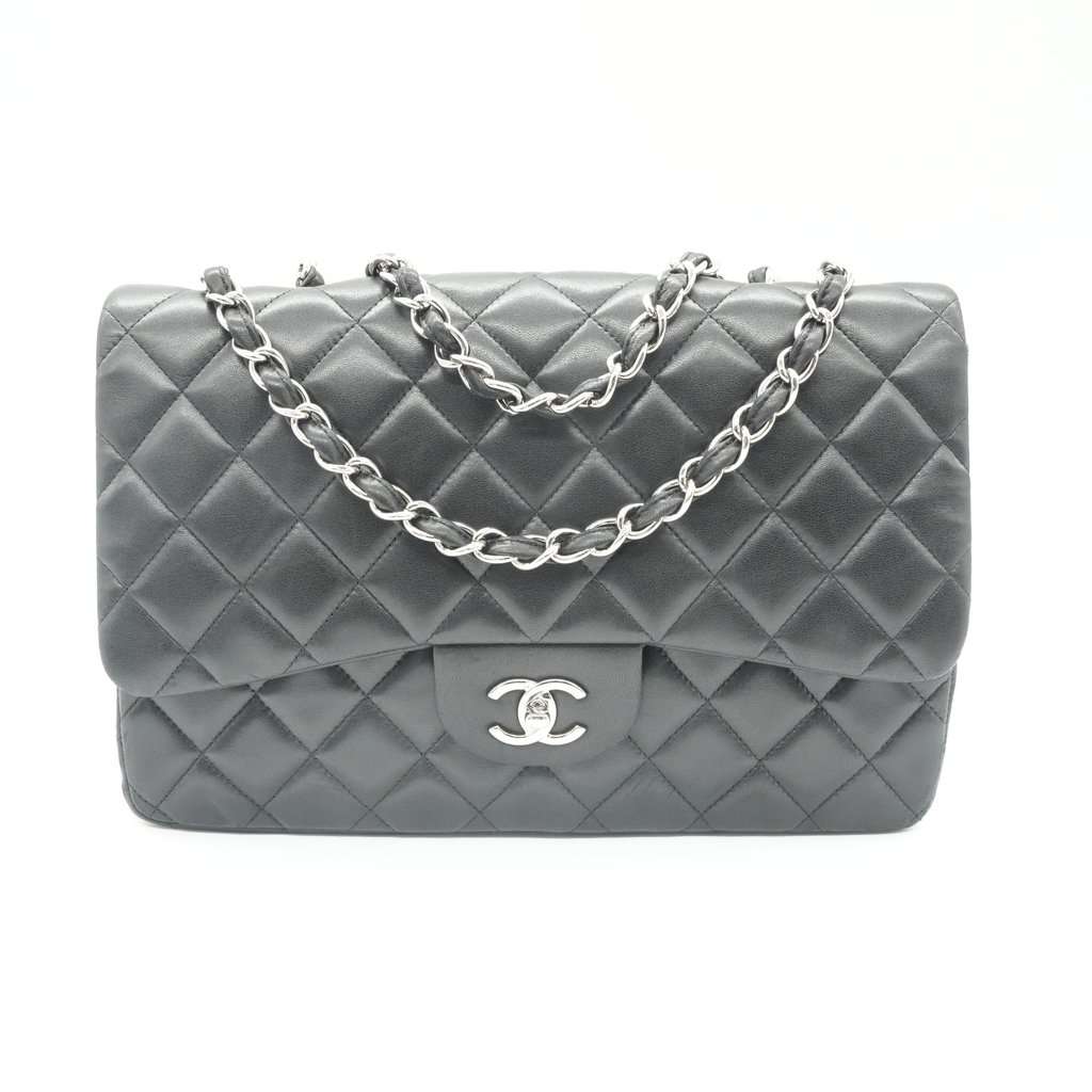 Chanel Classic 30 Single Flap Black Leather Good - Front View