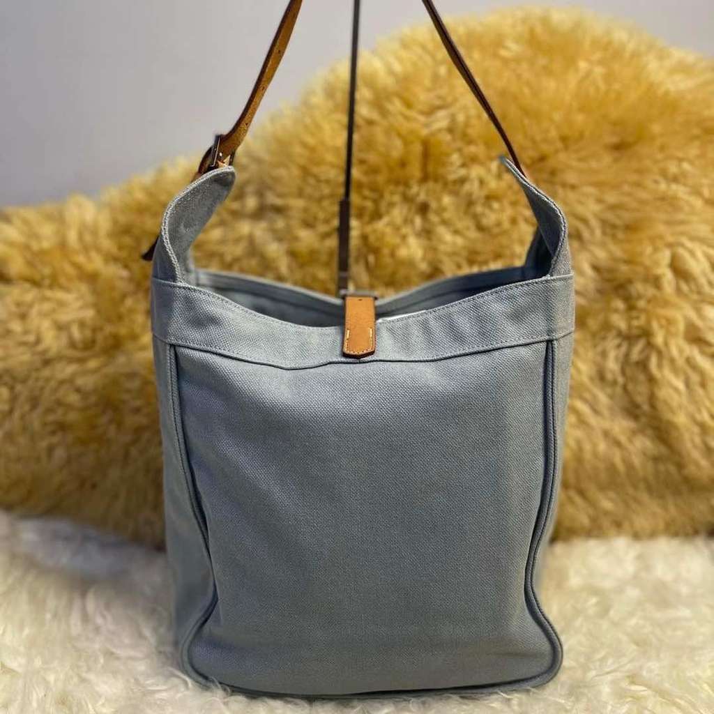 Hermès Marwari PM Silver Canvas Leather Fair condition - Back View