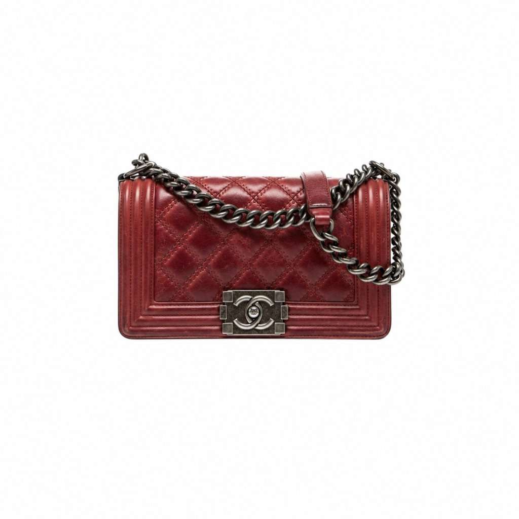 Chanel Boy Burgundy Leather Good - Front View