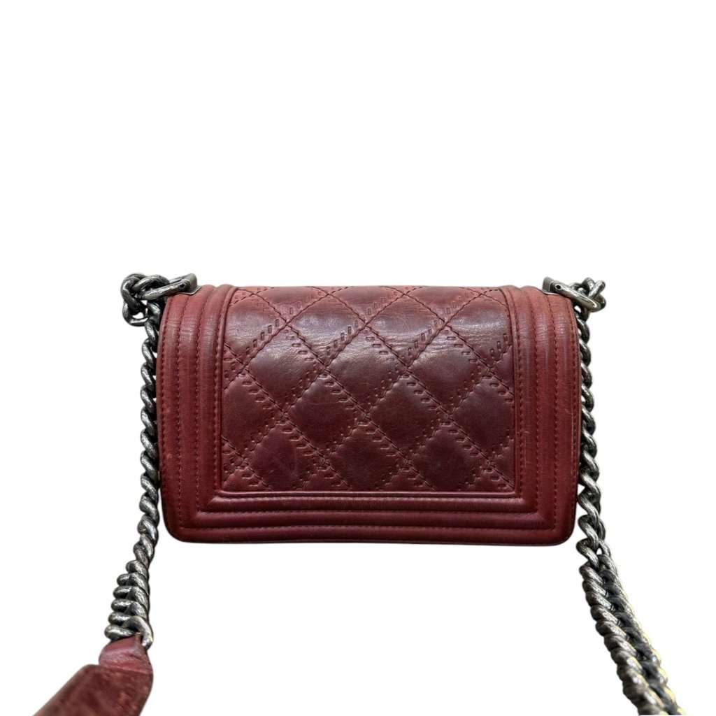 Chanel Boy Burgundy Leather Good - Model View