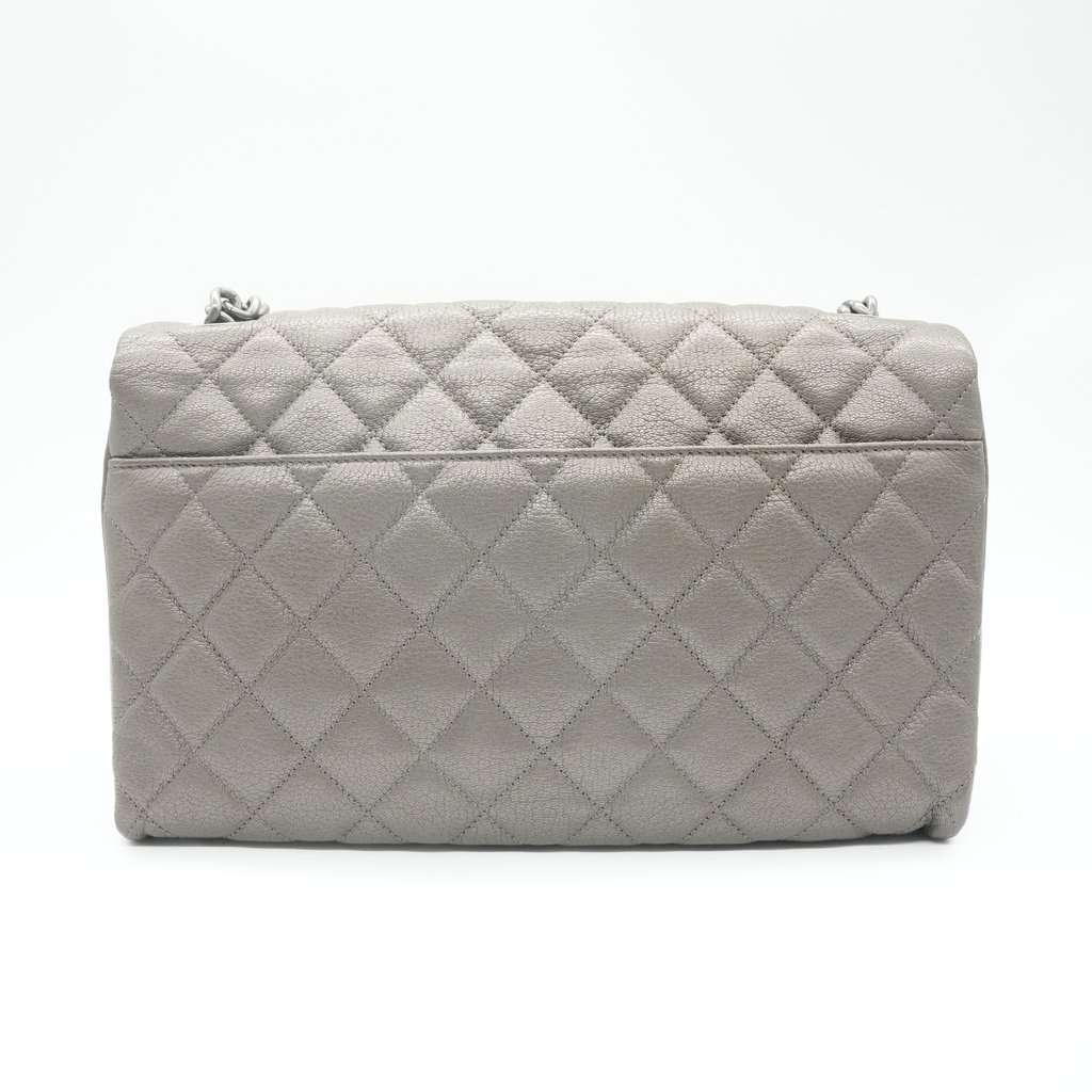 Chanel City Walk Flap Grey Leather Good - Back View