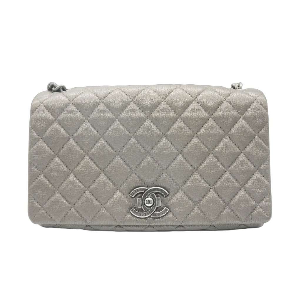Chanel City Walk Flap Grey Leather Good - Front View