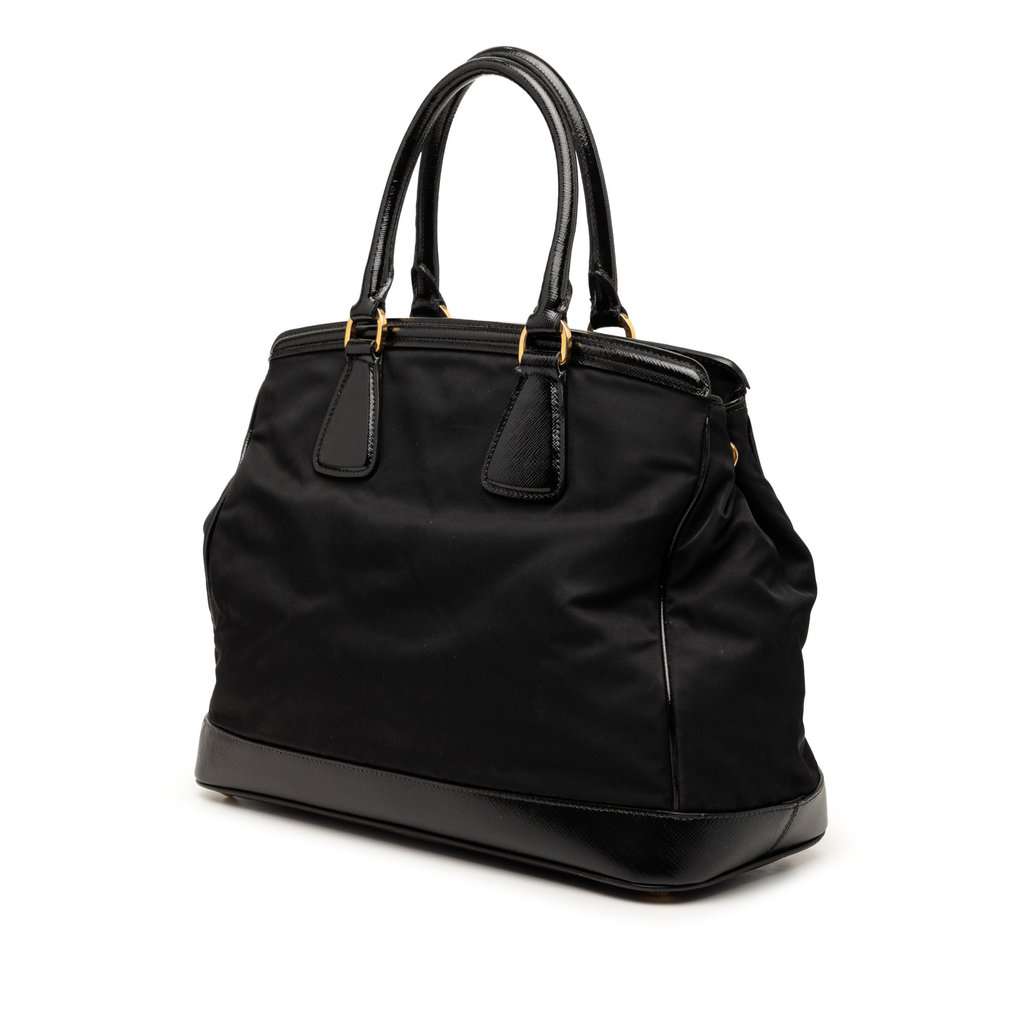 Prada Saffiano Vernice Trimmed Tessuto Parabole Tote Black Very good condition - Back View