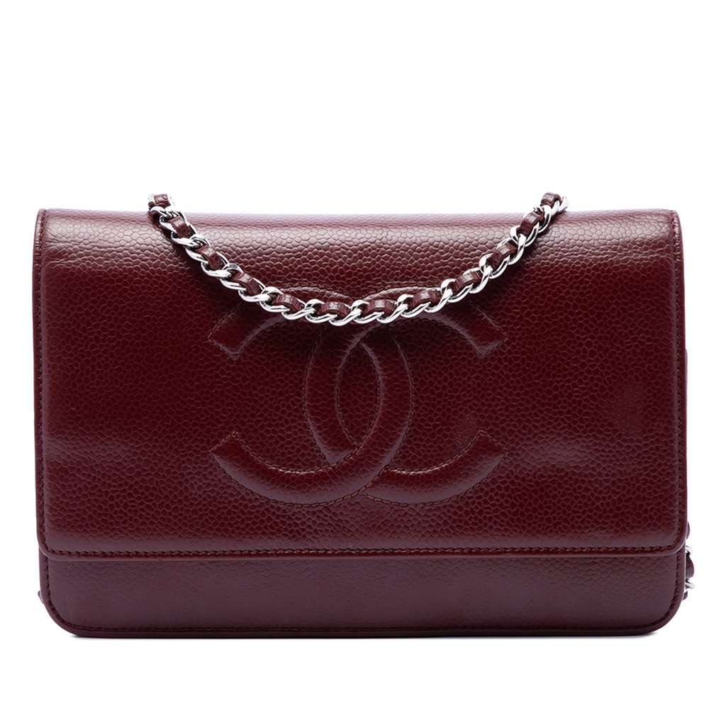 Chanel CC Caviar Wallet On Chain Red Leather Very good condition - Front View