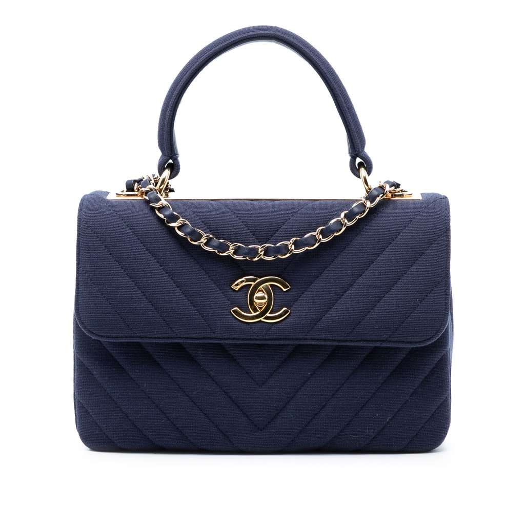 Chanel Small Chevron Jersey Trendy CC Top Handle Flap Blue Very good condition - Front View