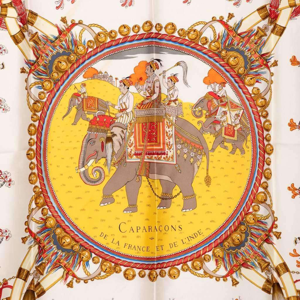 Hermès Caparacons De La France Et De L Inde Silk Scarf 90 Yellow Very good - Back View