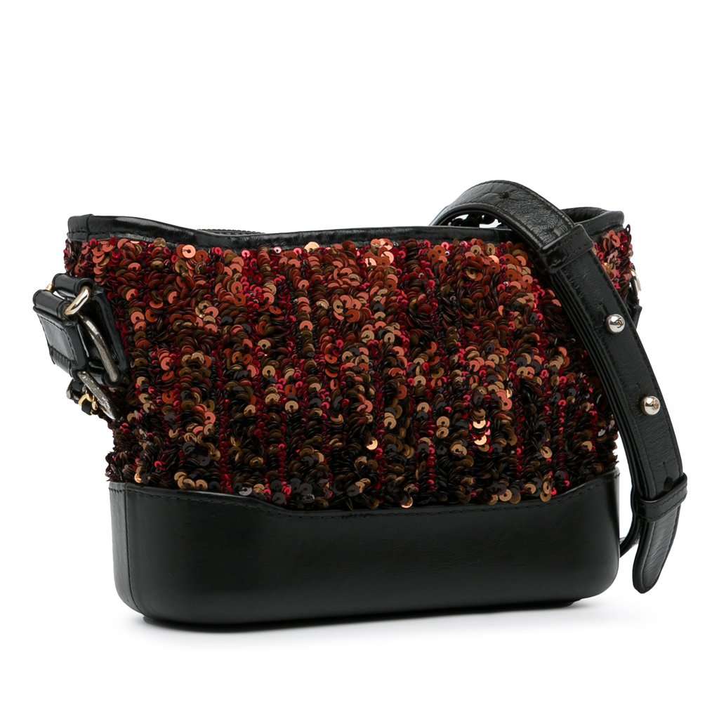 Chanel Small Sequin Gabrielle Crossbody Brown Leather Very good condition - Back View