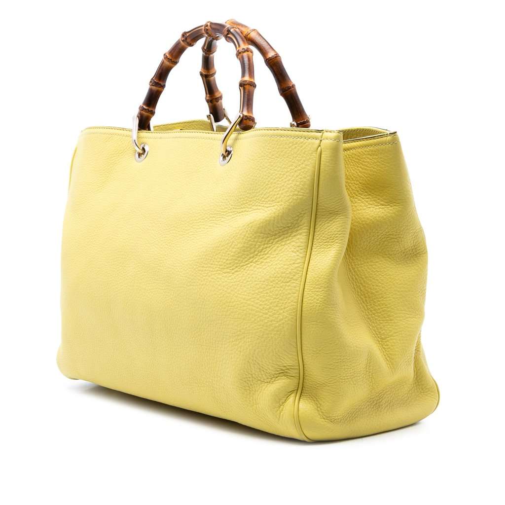 Gucci Large Calfskin Bamboo Shopper Satchel Yellow Leather Very good condition - Back View