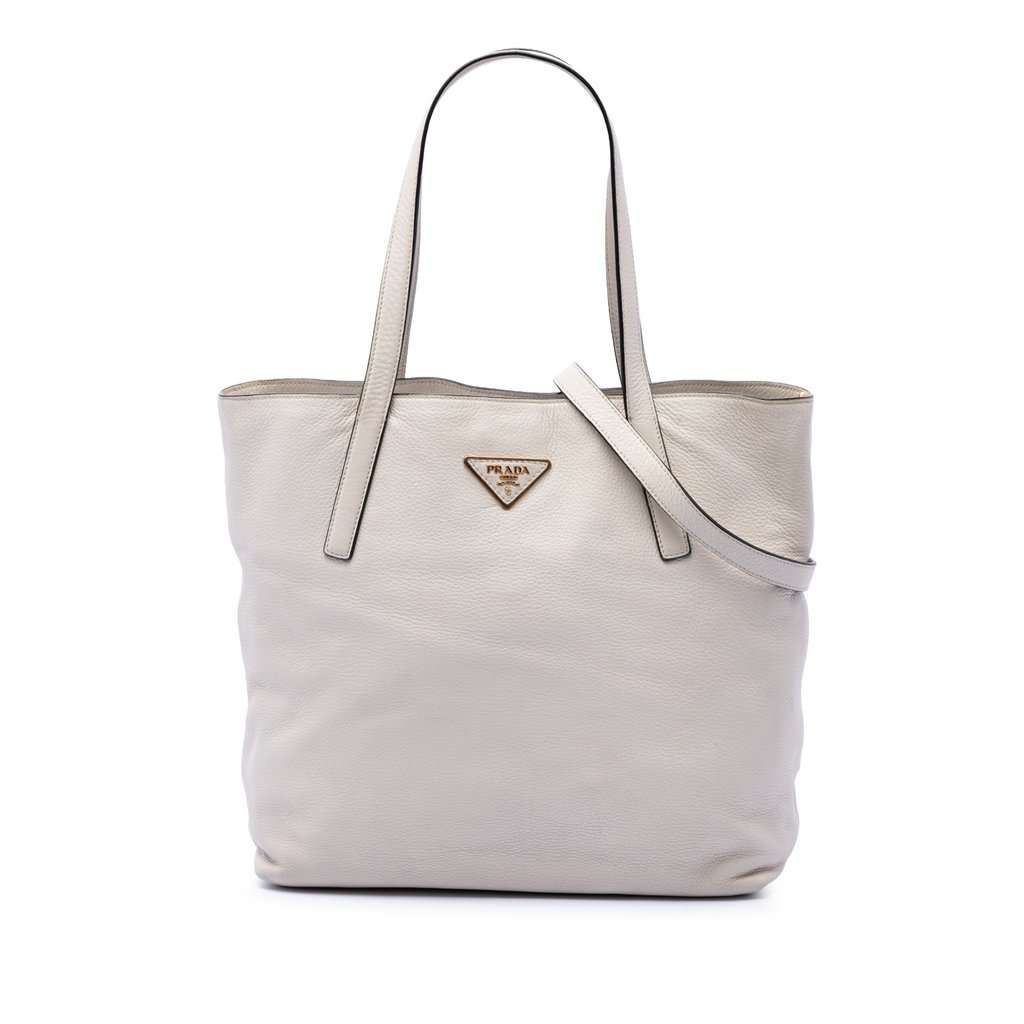 Prada Vitello Daino Open Convertible Tote White Leather Very good - Front View