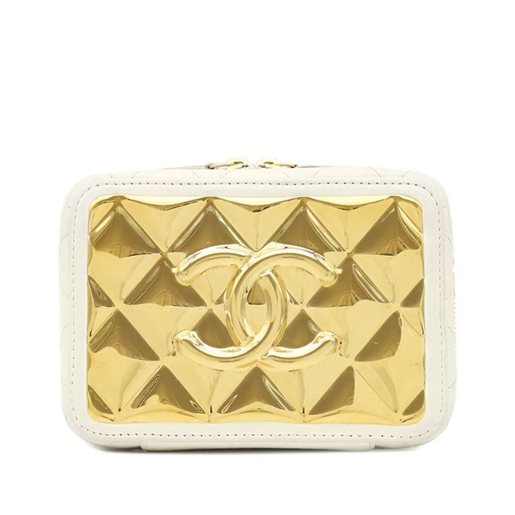 Chanel Mini CC Quilted Lambskin and Golden Plate Vanity Crossbody White Leather Very good condition - Front View