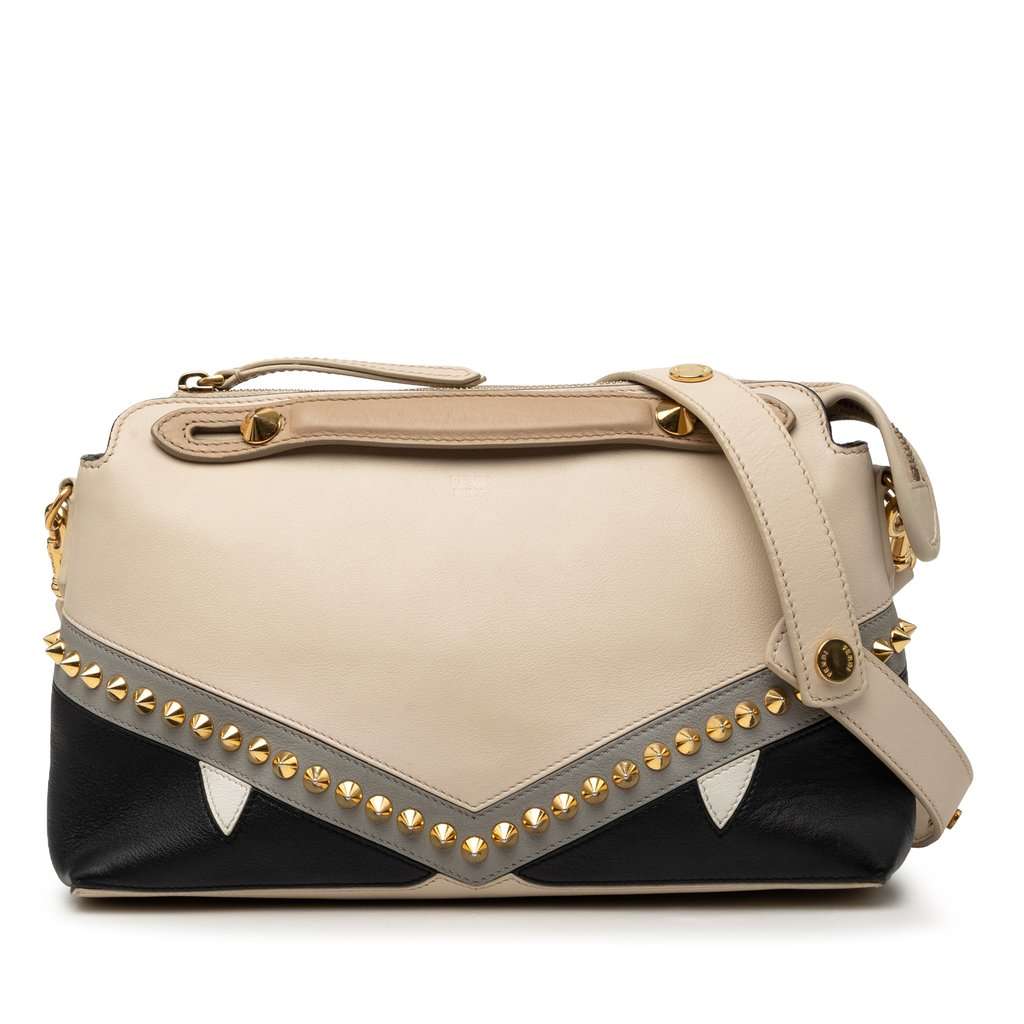 Fendi Medium Studded Leather Monster Eyes By The Way Satchel Beige Leather Very good condition - Front View