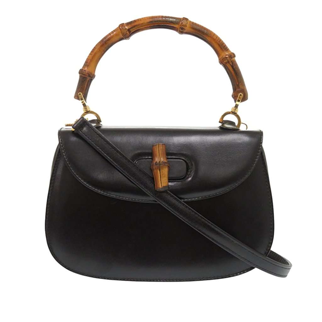Gucci Small Calfskin Bamboo Night Black Leather Very good condition - Front View