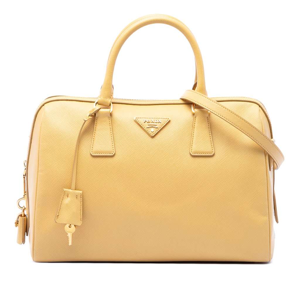 Prada Saffiano Lux Boston Bag Yellow Leather Very good condition - Front View