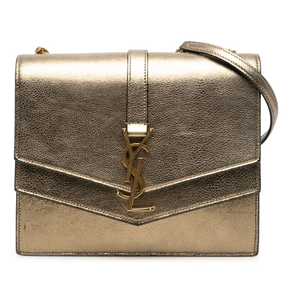 Saint Laurent Medium Metallic Leather Monogram Sulpice Crossbody Brown Leather Very good - Front View