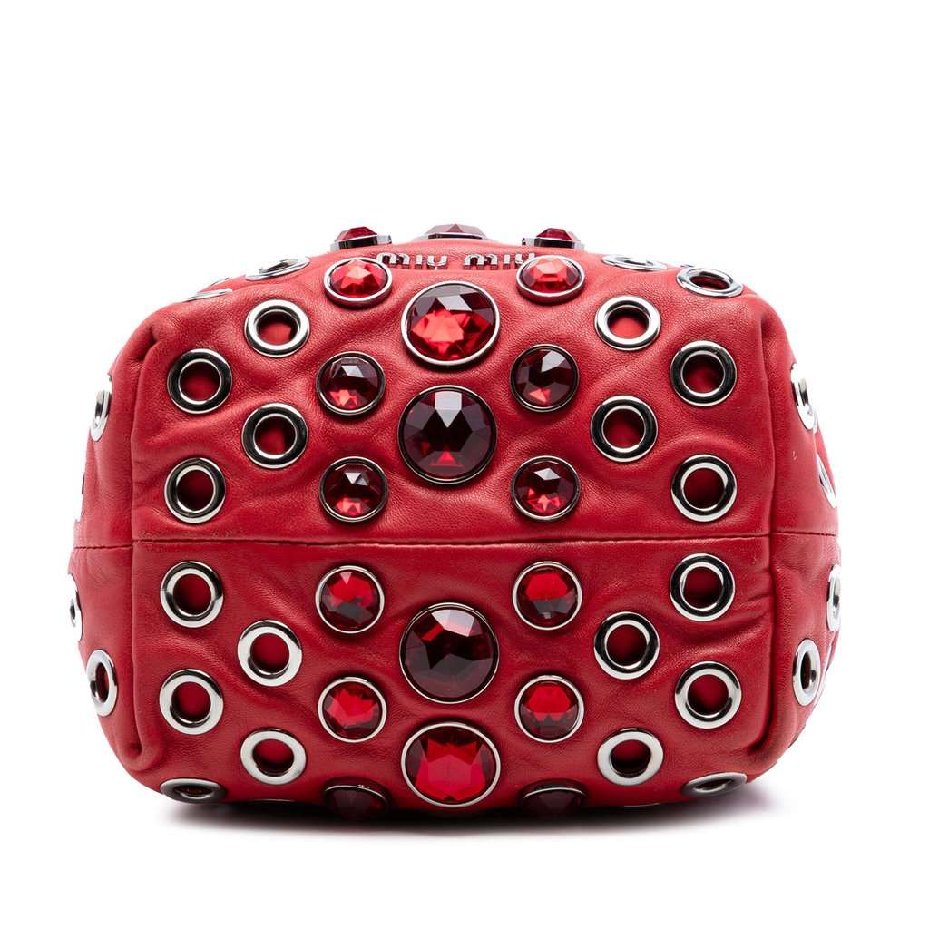Miu Miu Jeweled Nappa Grommet Starlight Bucket Bag Red Leather Very good - Inside View