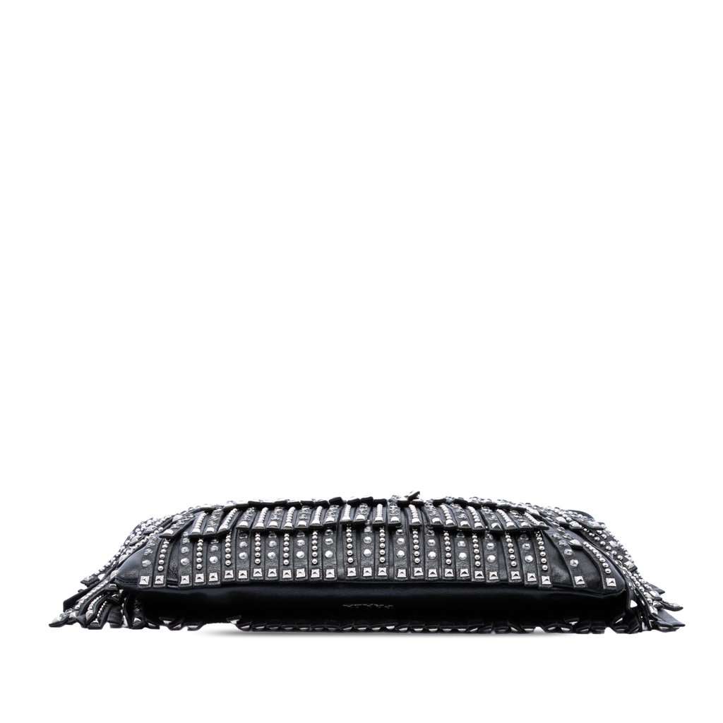 Prada Crystal Embellished Leather Fringe Clutch Black Leather Very good - Inside View
