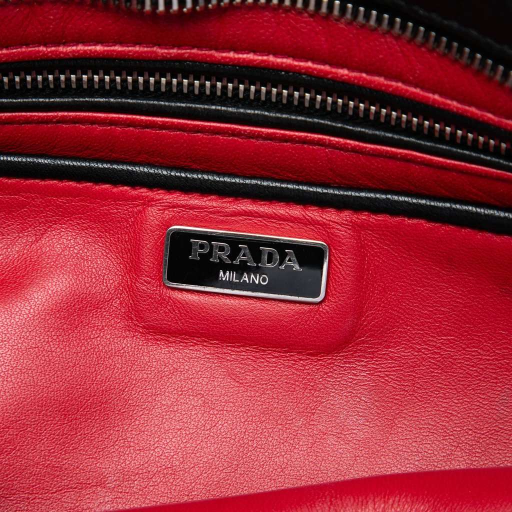 Prada Crystal Embellished Leather Fringe Clutch Black Leather Very good - Box View