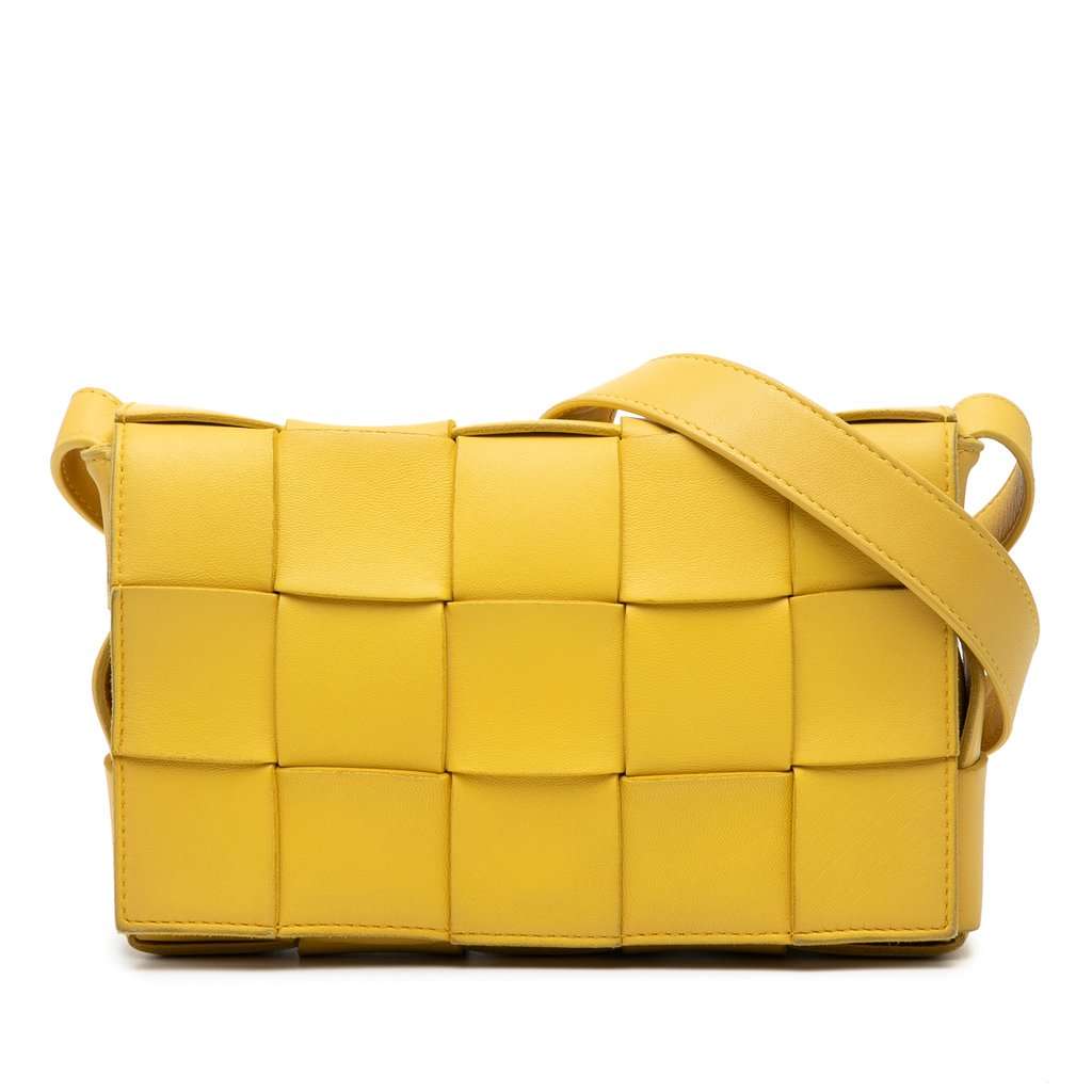 Bottega Veneta Nappa Intrecciato Cassette Crossbody Yellow Leather Very good condition - Front View
