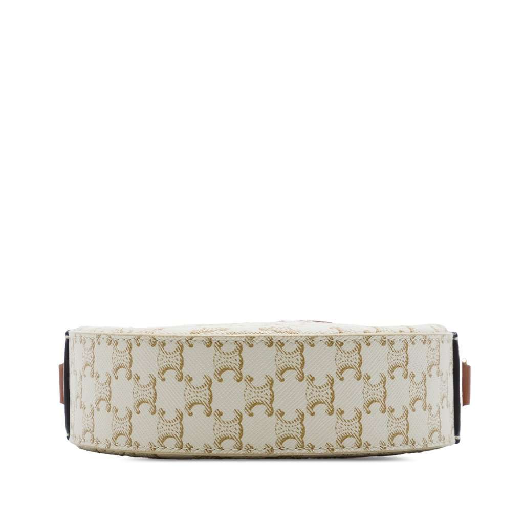 Celine Triomphe Coated Canvas Embroidered Round Purse on Strap White Very good - Inside View