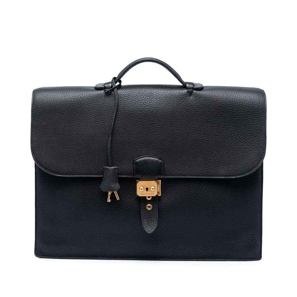 Hermès Togo Sac a Depeches 41 Black Leather Very good condition - Front View