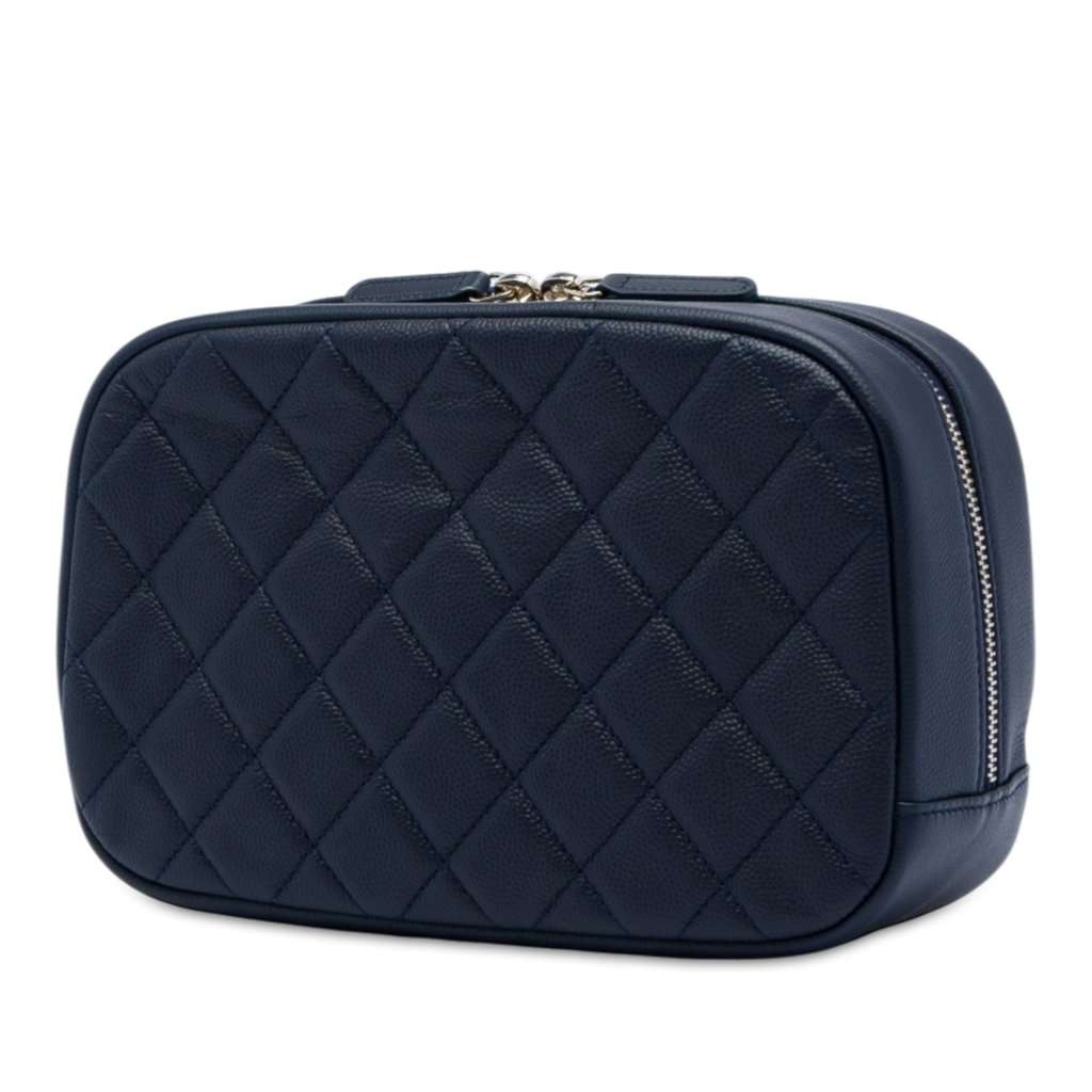 Chanel Large Quilted Caviar Curvy Cosmetic Pouch Blue Leather Very good - Back View