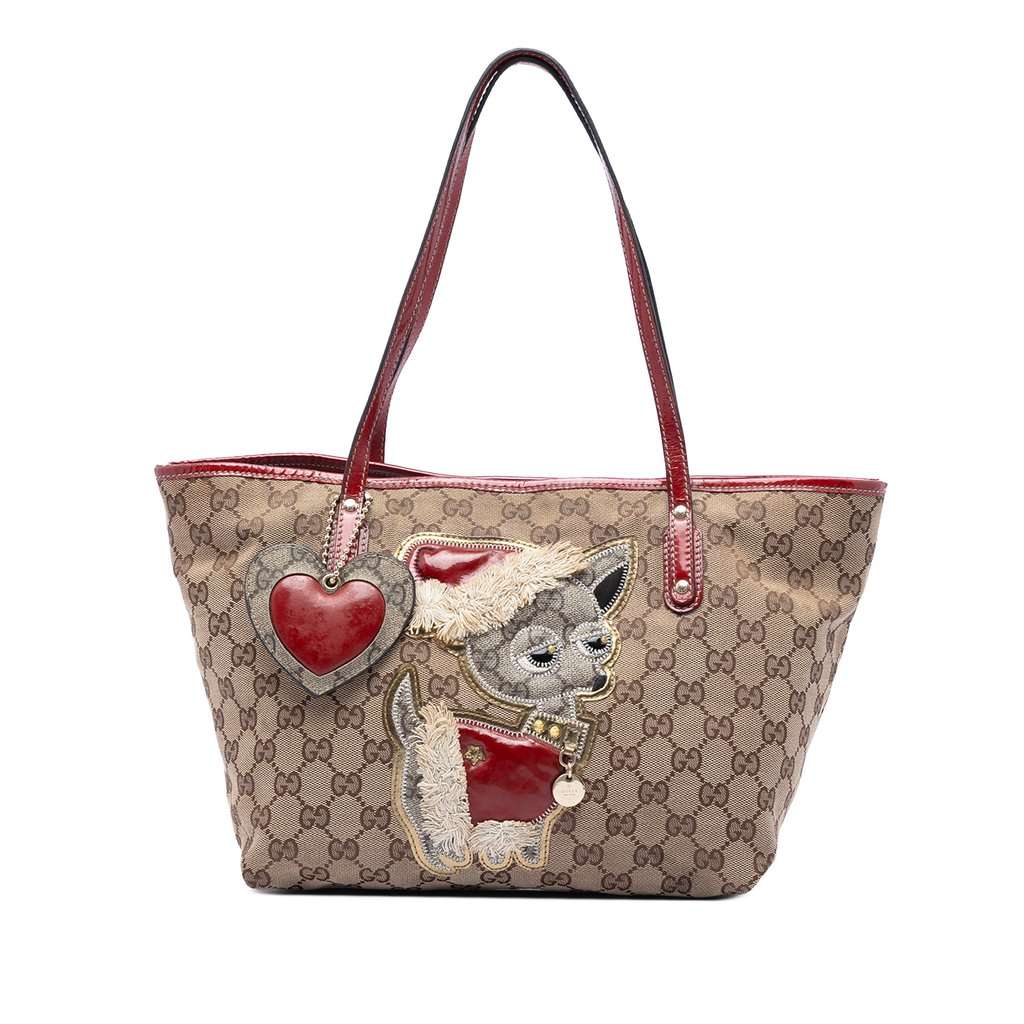 Gucci Small GG Canvas Brando Guccioli Holiday Chihuahua Tote Beige Very good condition - Front View